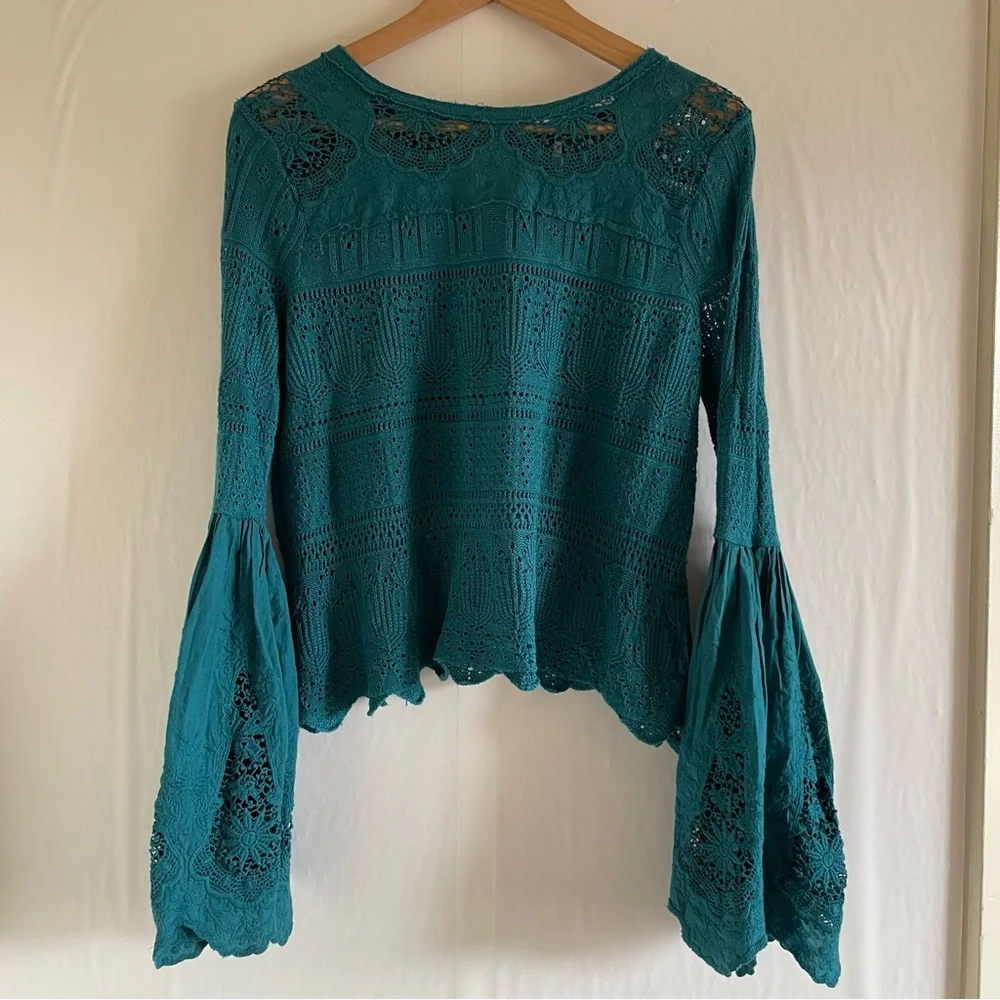 Free People Once Upon. Time Knit Bell Teal Top Size S